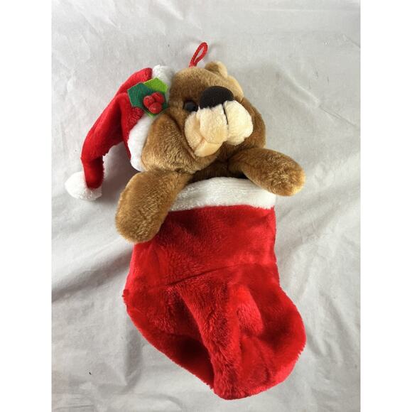 Plush Bear Christmas Stocking Reversible Pouch Smithy Brand Vintage 1990s - Picture 5 of 8